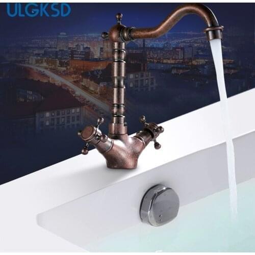 ULGKSD 4 Choices Basin Faucet Solid Brass Dual Handle Hot and Cold Water Mixer Tap Para Bathroom Washing Sink Faucets