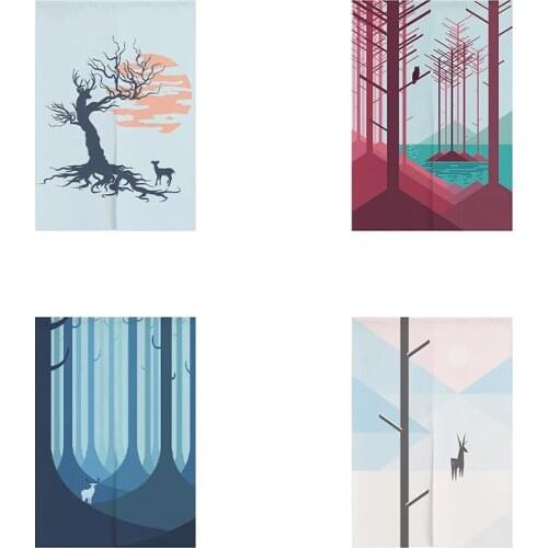 Jungle Deer Bedroom Door Curtain Kitchen Cabinet Blackout Curtain Cotton Linen Partition Curtain Doorway Hanging Curtain Decor