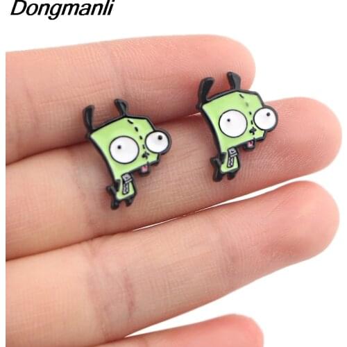 DZ1137 Alien Cute Art Enamel Studs Earrings for Women Cartoon Anime Earrings for women Trend 2020 Jewelry New Hot Wholesale