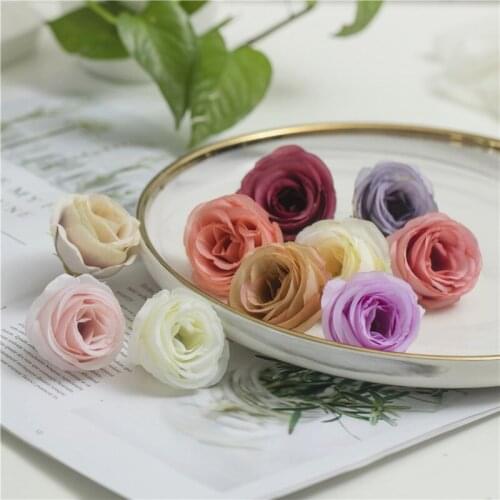 10 Pieces / Lot 5CM Artificial Flowers for Wedding Rose Party Bride Bouquet Head Silk Fake Rose DIY Home Decor Rose Flowers