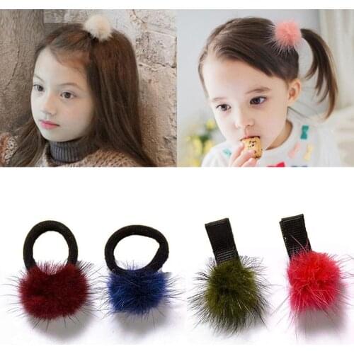 10pcs/lot Baby Kids Cute Hair Accessories Headwear Mini Mink Ball Rubber Headbands Girls Children Solid Color Elastic Hair Band