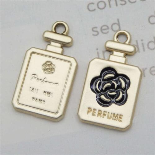 Julie Wang 10PCS Matte Perfume Bottle Charms Black Rose Flower Light Gold Color Alloy Earrings Bracelet Jewelry Making Accessory