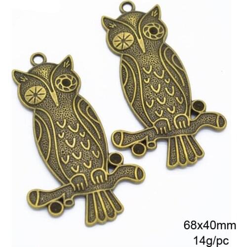 10pcs 68x40mm Antique Bronze Alloy Owl Charm Pendant Fit Bracelets Necklace DIY Jewelry Making