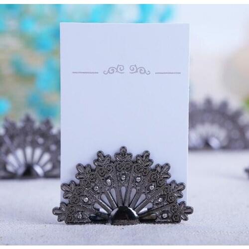 10pcs Wedding supplies metal fan seat clip peacock seat card holder table card holder