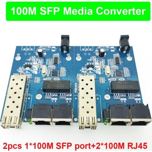 2PCS 1F2E 100M SFP Fast Ethernet Switch Converter Ethernet Fiber Optical Media Converter for 155M SFP moudle PCBA Board&adapter