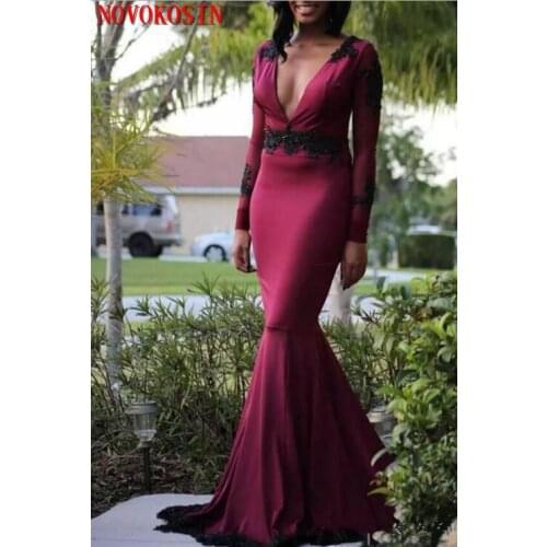 2019 Purple Court Train Deep V Neck Appliques Beads Formal Evening Party Gowns Mermaid Prom Dresses vestidos de fiesta