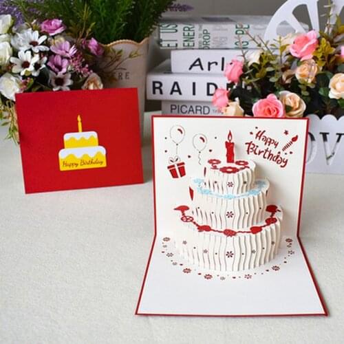 3D Pop-Up Cards Birthday Card for Girl Kids Wife Husband Birthday Cake Greeting Card Postcards Gifts Card with Envelope Stickers