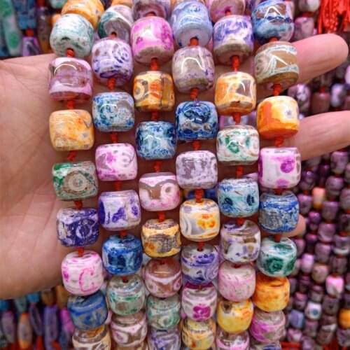 About14mm Cylindrical Natural Fire Agates Stone Beads For Jewelry Making DIY Loose Agates Beads Fit Bracelet Necklace 16