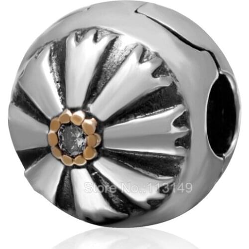 White Zircon Flower Authentic 925 Sterling Silver Lock Clip Stopper European Charm Beads SCSB008