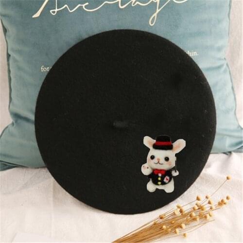 Beret Hat Women Bonnets Cute Vintage College Sailor Black Woolen Rabbit Beanies Retro Sweet Painter Hat Wholesale