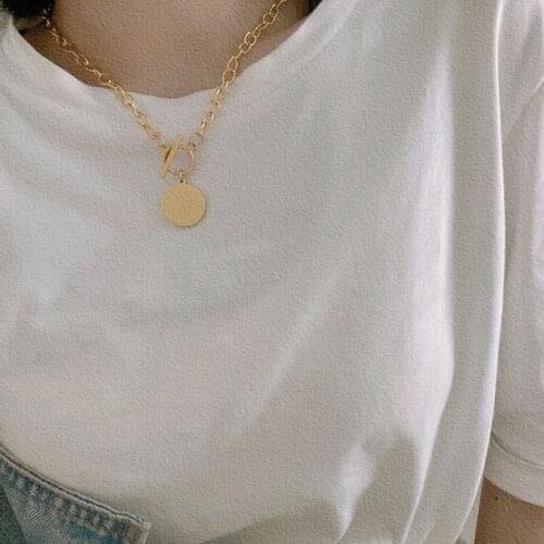 Hip Hop Stainless Steel Chains T-word Buckle Necklaces for Women Sequins Pendant Large Chain Jewelry Collares New Necklace 2021