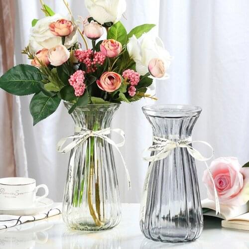European Glass Vase Hydroponic Transparent Living Room Colored Glass Vase Hotel Pattern Flower Arrangement Decoration U3