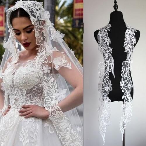 1 Piece or 1 Pair Ivory White Flower Lace Appliques High Quality Wedding Fabric For Dress Decor Sewing Applique Craft