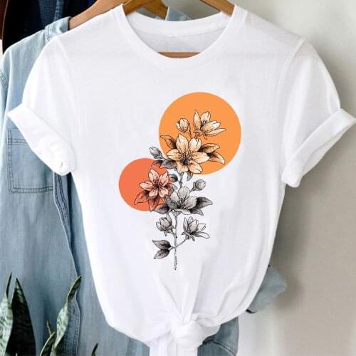 T-shirts Women Floral Printing Graphic Tshirt Top Lady Print Female Tee T-Shirt Flower Spring Summer 90s Girl Clothes