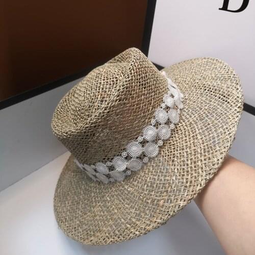 HT262 Fashion 2021 Sombreros lace decoration Breathable Straw Hat Beach Sun Hats For Women Cool Ladies Summer Hat