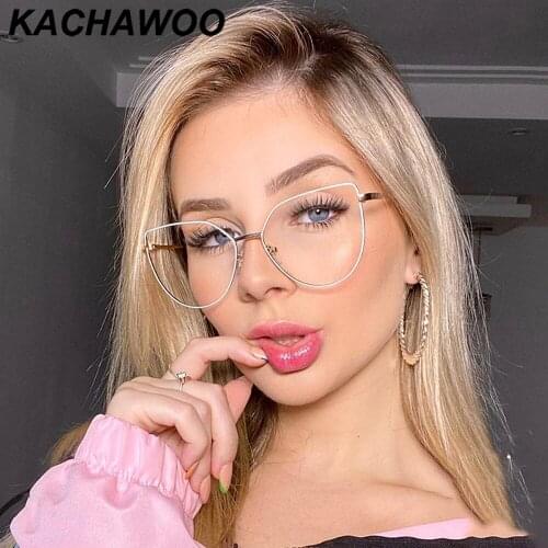 Kachawoo fashion cat eye glasses anti blue light women eyewear frames metal ladies decoration stylish white pink birthday gifts