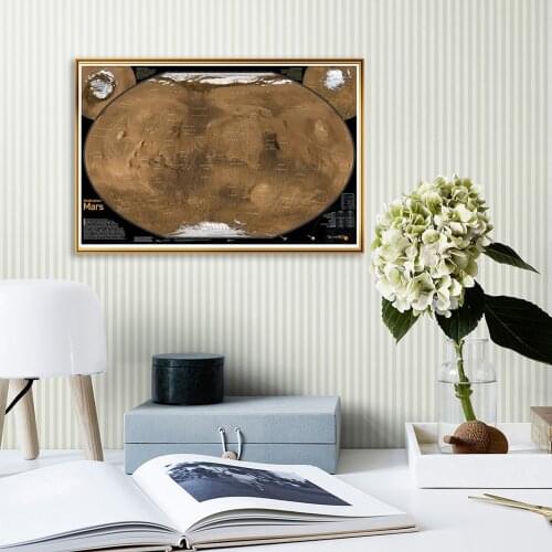 A2 Size Fine Canvas Mars Ground Map Satellite Shot With Equivalents For School Office Wall Decor