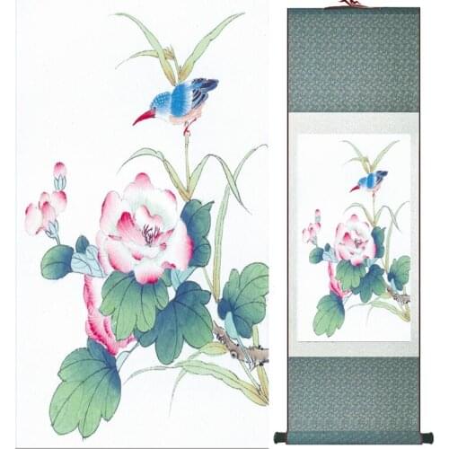 Chinese ink painting Traditional Birds and flower Painting Spring Ink wash painting silk scroll birds and flower painting