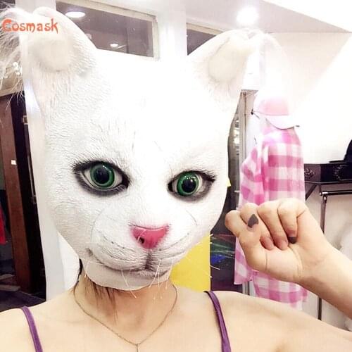 Cosmask Halloween Cute Realistic Cat Latex Mask Adult Full Face Latex Mask Halloween Masquerade Cosplay Party Mask