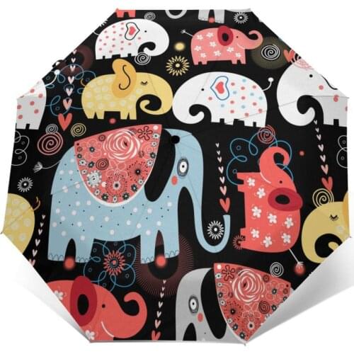 Colorful Elephants Windproof Automatic Folding Inverted Umbrella Portable Paraguas for Man Woman