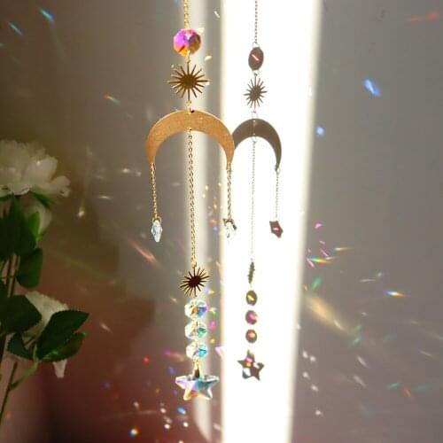 Crystal Sun Sensor Star Hexagon Catcher Diamond Prisms Chakra Wind Chimes Hanging Rainbow Chaser Window Pendant Home Decoration
