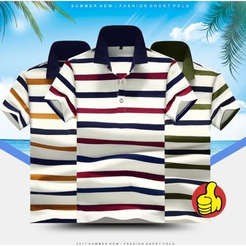 Summer Striped Polo Shirt Men Casual Streetwear Short Sleeve Turn Down Collar Men Clothing Plus Size M-4XL Camisa Polo Homme