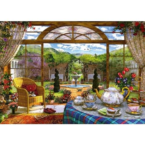 Garden outside the window scenery Art Needlework 14CT Canvas Unprinted Handmade Embroidery Cross Stitch Kits DIY Home Decor