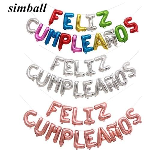 15pcs/set 16inch Spanish Happy Birthday Letter Alphabet Inflatable Globos Hang Foil Balloons Air Balloons Decoration Supplies