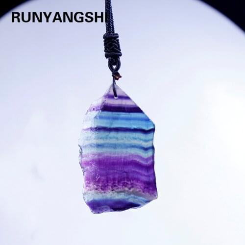 Natural fluorite crystal colorful striped fluorite rainbow quartz crystal pendent jewelry stone ornaments crystal original