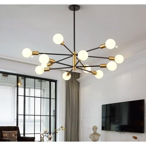 Nordic Vintage chandelier Black gold chandelier for Living Room Bedroom Decor Iron Art Bulbs Home Indoor dinning lighting