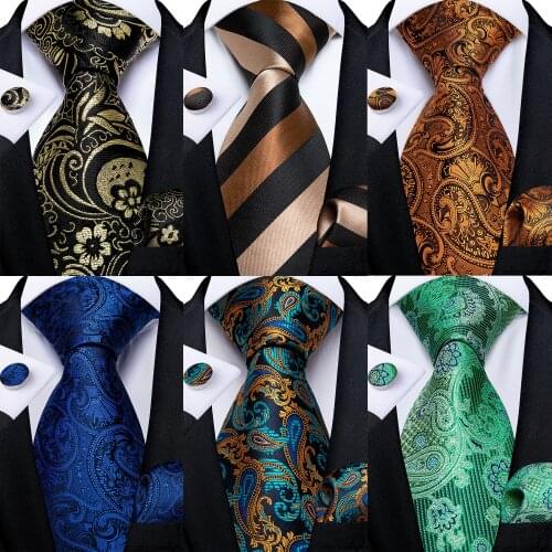 New Fashion 8cm Green Blue Gold Paisley Striped Mens Ties Silk Jucquard Business Wedding Neck Tie Set Men Gifts Cravat DiBanGu