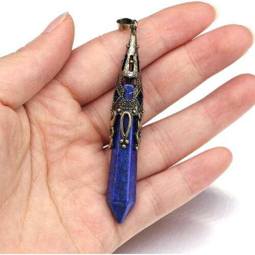 Natural stone Semi Precious Stone Pendant Hexagonal section cone for Jewelry Making DIY Necklace Bracelets Accessories 12x70mm