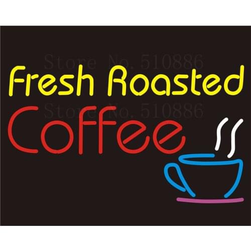Custom NEON SIGNS board For Fresh Roasted Coffee restaurant Store REAL GLASS Tube Signage BAR PUB Club Shop Light Sign 17*14"