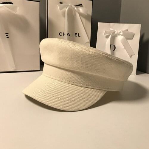 Pure Color Cotton Duck Tongue Navy Hat Women Autumn Winter Korean Version The Trendy British Retro Flat Top Brushed Black Beret