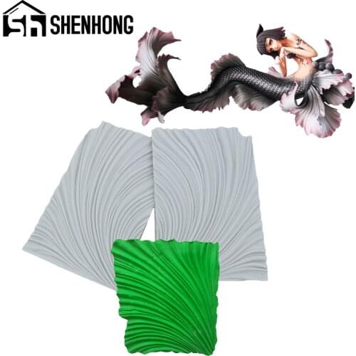 SHENHONG Fish Tail Fin Chocolate Dessert Decorating Mould Mermaid Sugar Craft Wave Fondant Cake Silicone Mold Bake Accessories