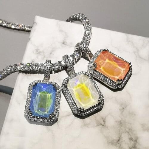 Bling Square Pendant Necklace for Men Women Gifts New Fashion Mocca Colors AAA Zircon Necklace Hip Hop Jewelry
