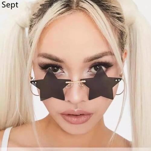 Vintage Unique Star Shape Mirror Rimless Sunglasses Men Trending Red Sun Glasses Shades Women Fashion Clear Ocean Lens Eyewear