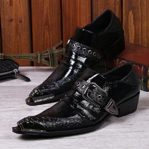 Men High Heels Luxury Patent Leather Casual Shoes Trendy Metal Pointed Toe Buckle Height Increasing Shoes Men Luxury Party Shoes