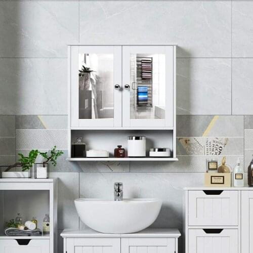 Oversea Stock!!!double Door Mirror Shelf Wall Mounted Bathroom Cabinet Multi-purpose Dressing Mirrored Box Home Furniture HWC