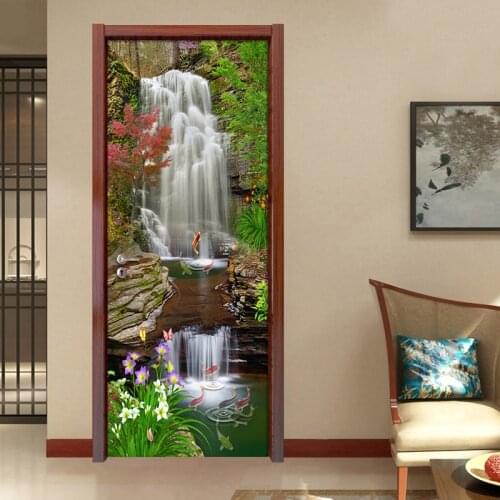 Waterfall Scenery DIY Door Sticker Mural Wallpaper Background Wall Painting Living Room Bedroom Sticker Self Adhesive Waterproof