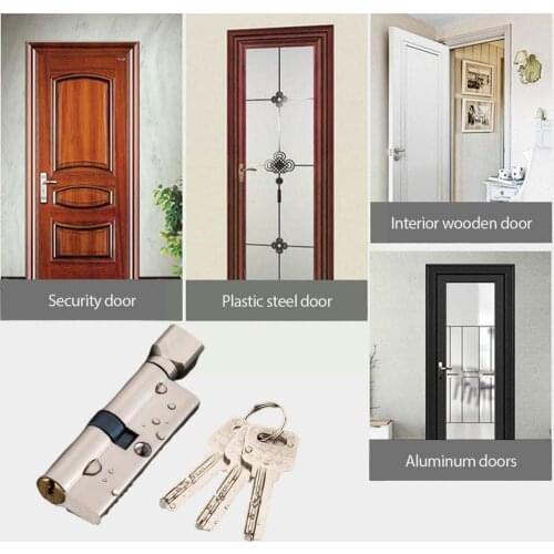 Door Cylinder Lock Biased 70mm 3 Keys Anti-Theft Entrance Interior Cylinder Door Brass Lock Home Bedroom Lock Security H5X7