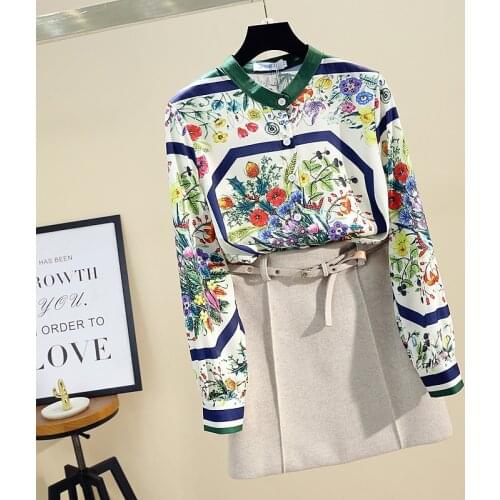 Spring and Autumn Womens Shirt Tops Korean Fashion Retro Long-sleeved Printed Shirt Womens Plus Size Shirt Blouses GD331