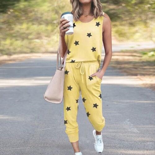 2021 Women Non-Positioning Round Neck Star Print Casual Sleeveless Vest Sports Suit summer suit Streetwear set woman 2 pieces