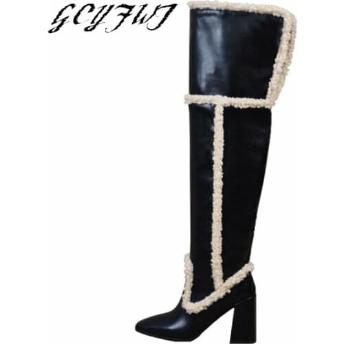 Womens Over-the-knee Boots Winter Warmest Square Toe High Quality Female Shoes Mixed Colors Crude Heel Banquet Botas De Mujer