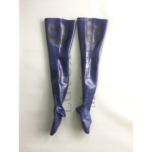 100% natural 1.0mm heavy lingerie latex stockings in blue color for women