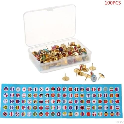 100pcs/box Map Tacks National Flag Glue Thumbtack Push Pins Notice Board Markers PXPA