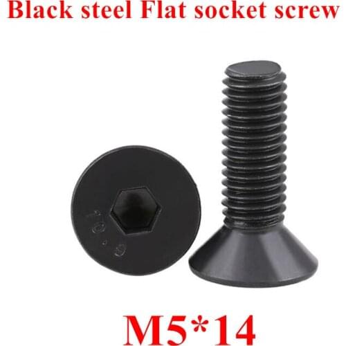 100pcs M5*14 Black Bolts DIN7991 Black steel 10.9 grade M5x14mm Hex socket flat head cap screw Countersunk head Screws Bolts