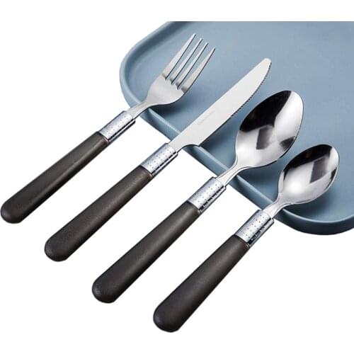 16PC/set Stainless Steel Western Cutlery Kitchen Food Tableware Dinner Fork Spoon and Knives Set With Metal Basket Packing
