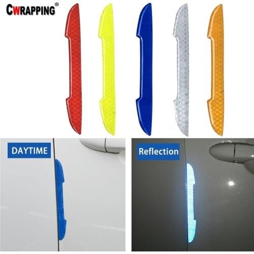 4pcs/lot Car Reflective Door Anti-collision Sticker Strip Safety Warning Mark Reflector Tape Night Protector Auto Accessories