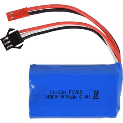 6.4v 500mah 15C 14500 Li-ion Battery RC toys battery SM-2P JST-2P EL-2P L6.2-2P free shipping